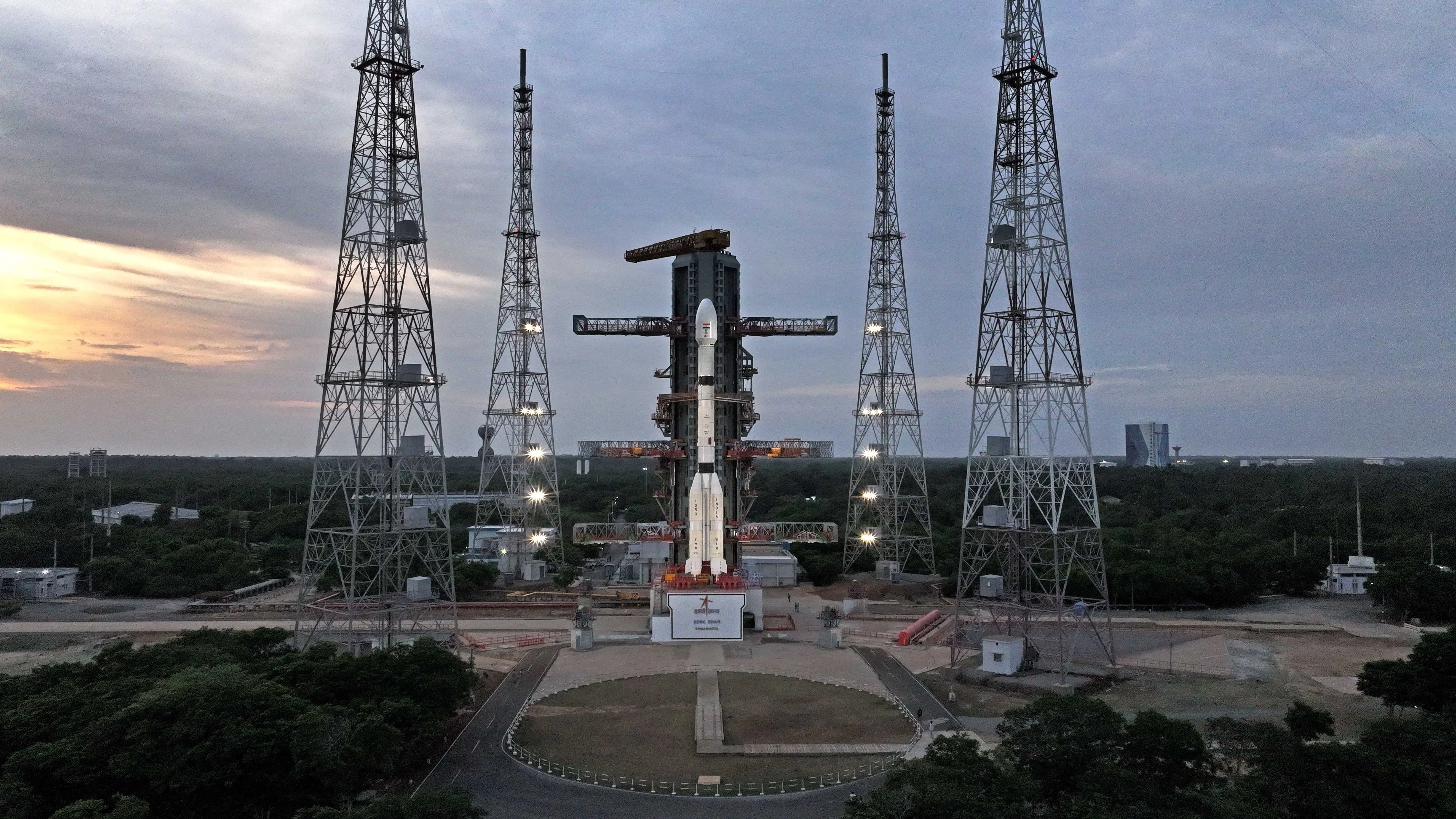The GSLV-F17 launch vehicle at Sriharikota ahead of the EOS-05 mission.