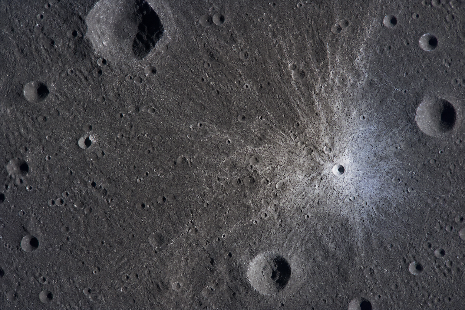 Illustration of a fresh lunar crater and its bright ejecta blanket