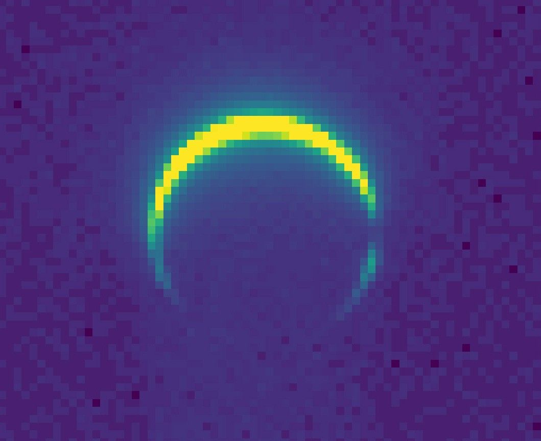 Colorized crescent Mars seen by Psyche on May 3, 2026