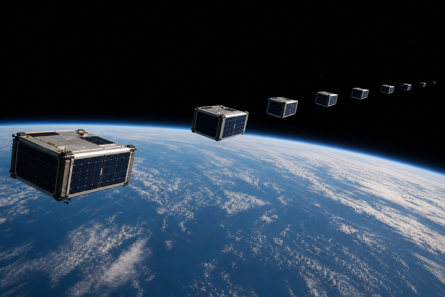 Illustrative communications-satellite deployment above Earth