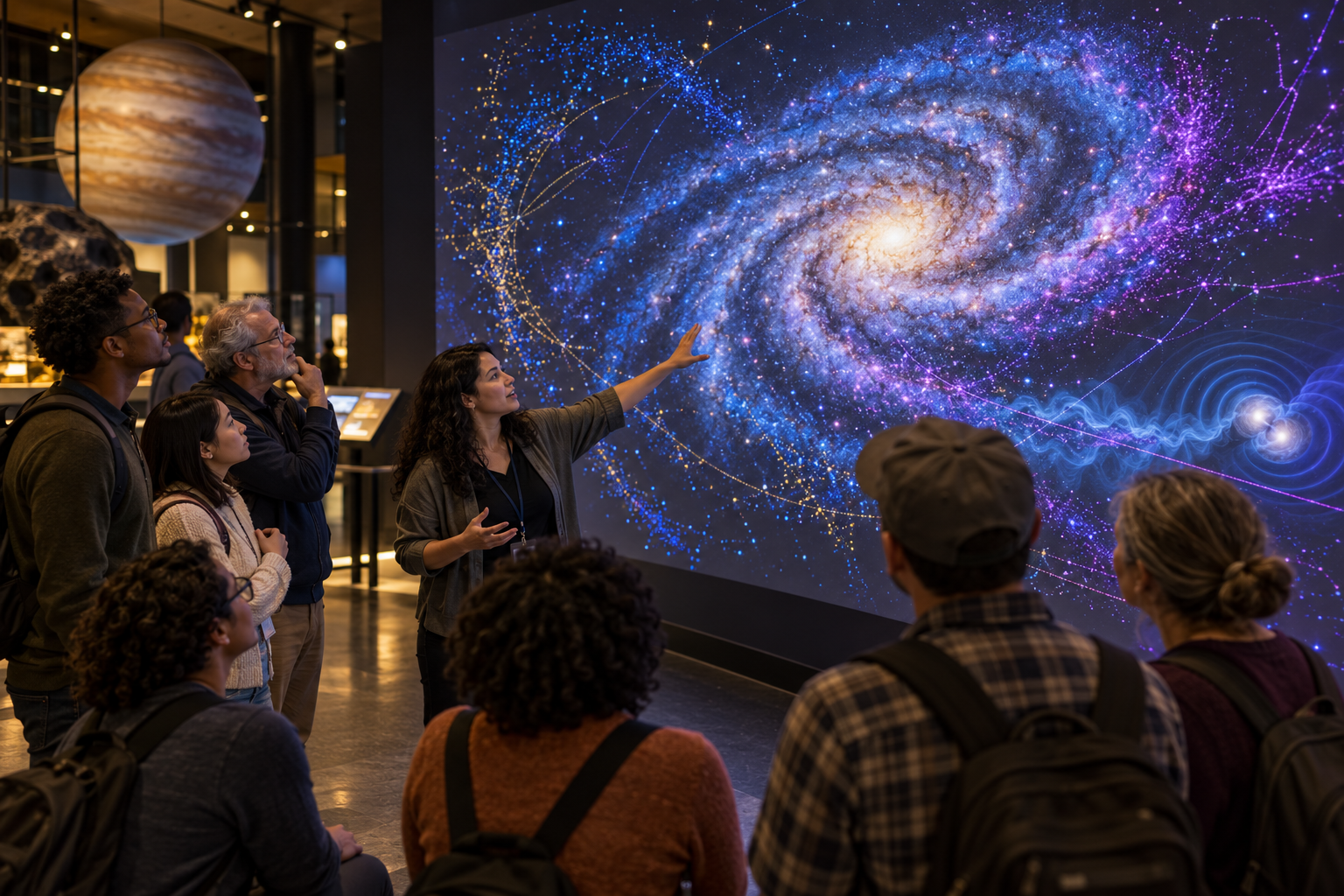 Community science group exploring a visual map of the Milky Way and cosmic messengers