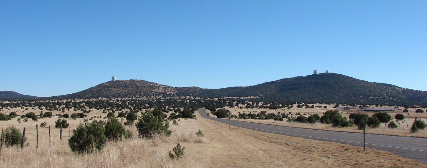 Wide view of McDonald Observatory domes above the Davis Mountains near Fort Davis, Texas