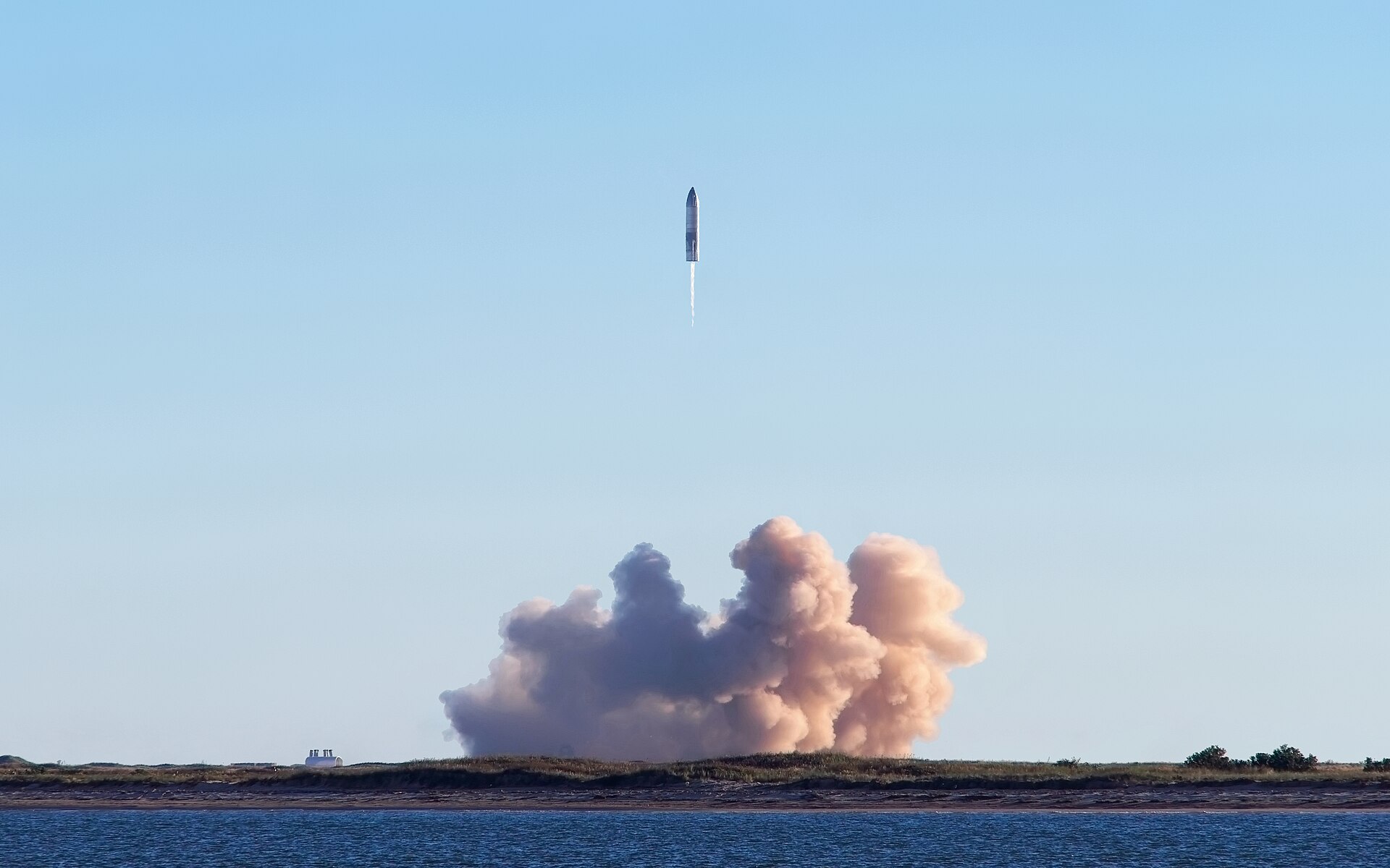 SpaceX Starship SN8 launches from Starbase as seen from South Padre Island