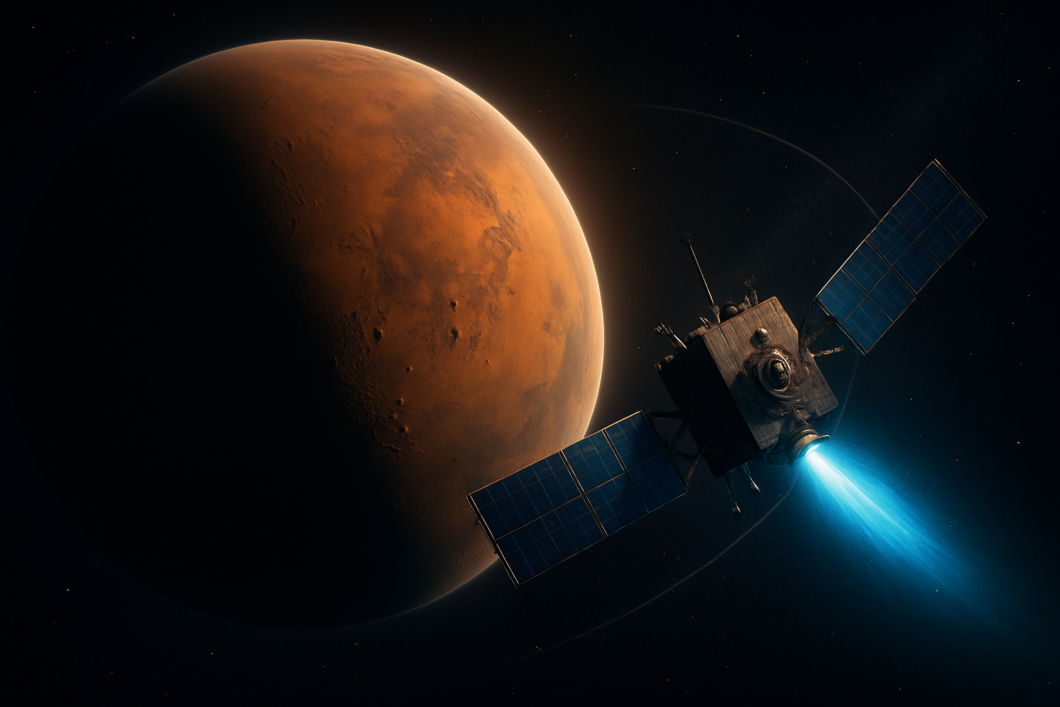 Psyche spacecraft passing close to Mars during the May 15, 2026 gravity assist