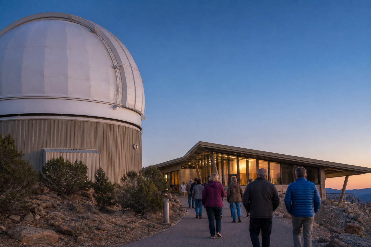 Visitors arrive at a Davis Mountains observatory for an evening tour
