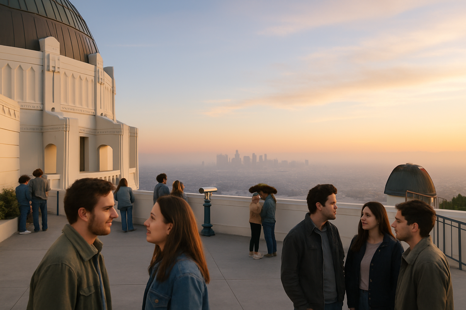 First-time visitors arriving at Griffith Observatory before public telescope viewing begins