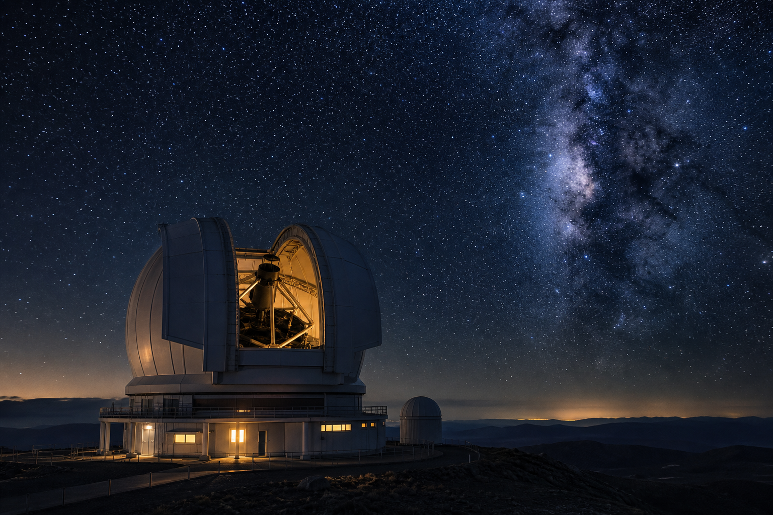 A research observatory beneath a star-filled sky