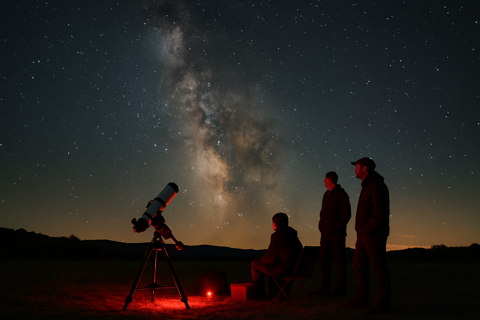 Small telescope aimed toward the southern Milky Way as Sagittarius rises on a June night.