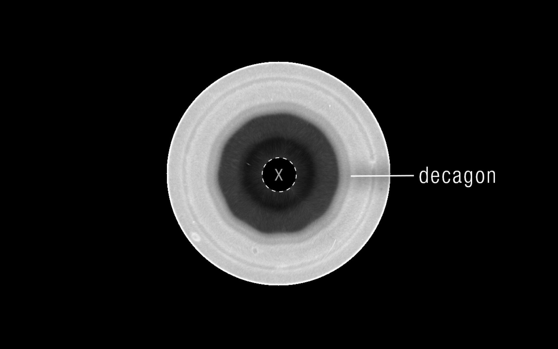 Hubble single-filter view of Saturn’s south-pole decagon