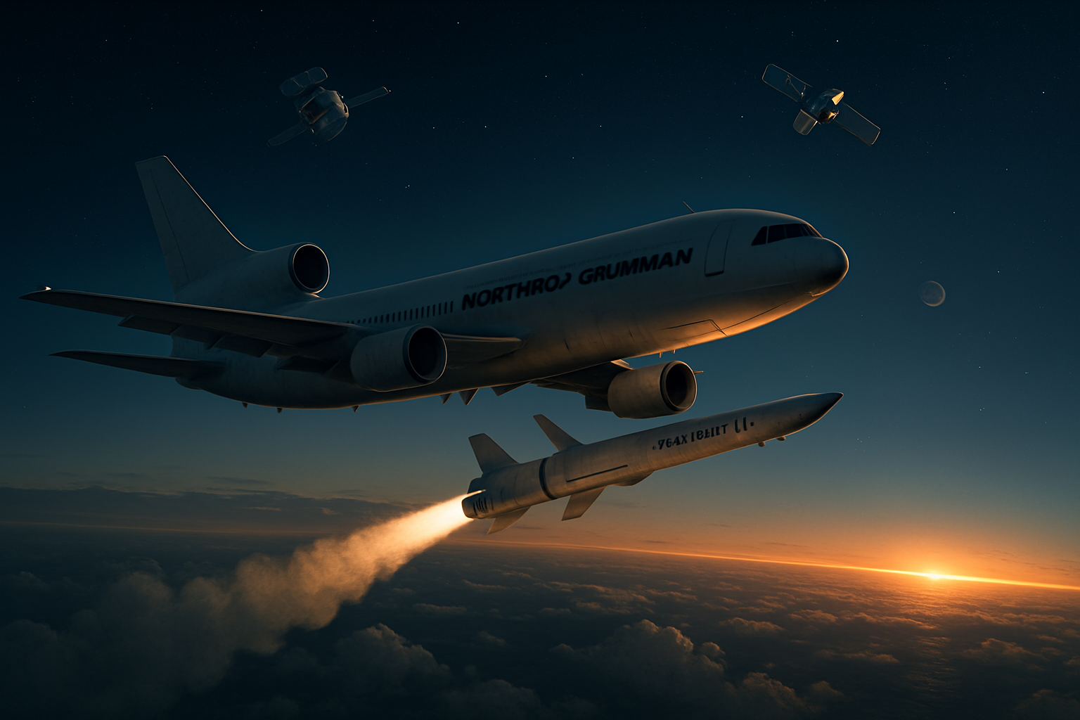 Pegasus XL released from Stargazer during the Swift Boost rescue mission above the Pacific at dawn