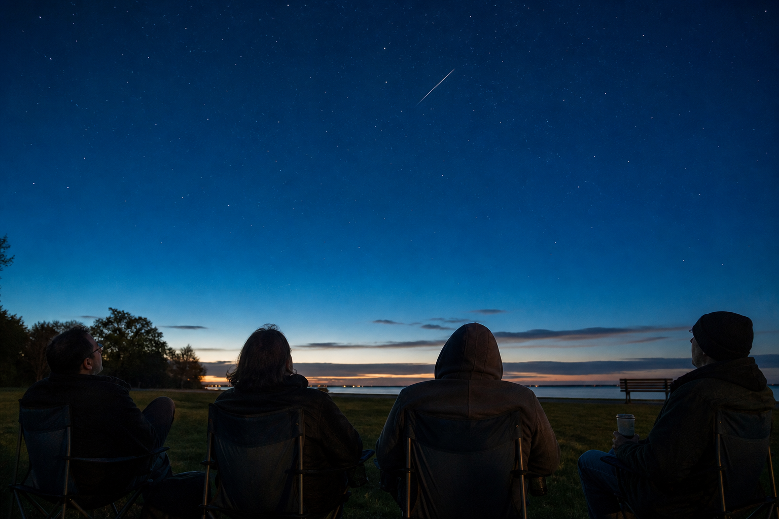 Friends settle in for a pre-dawn meteor watch
