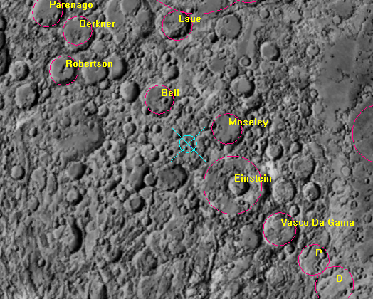 Close view of the projected impact area on the Moon