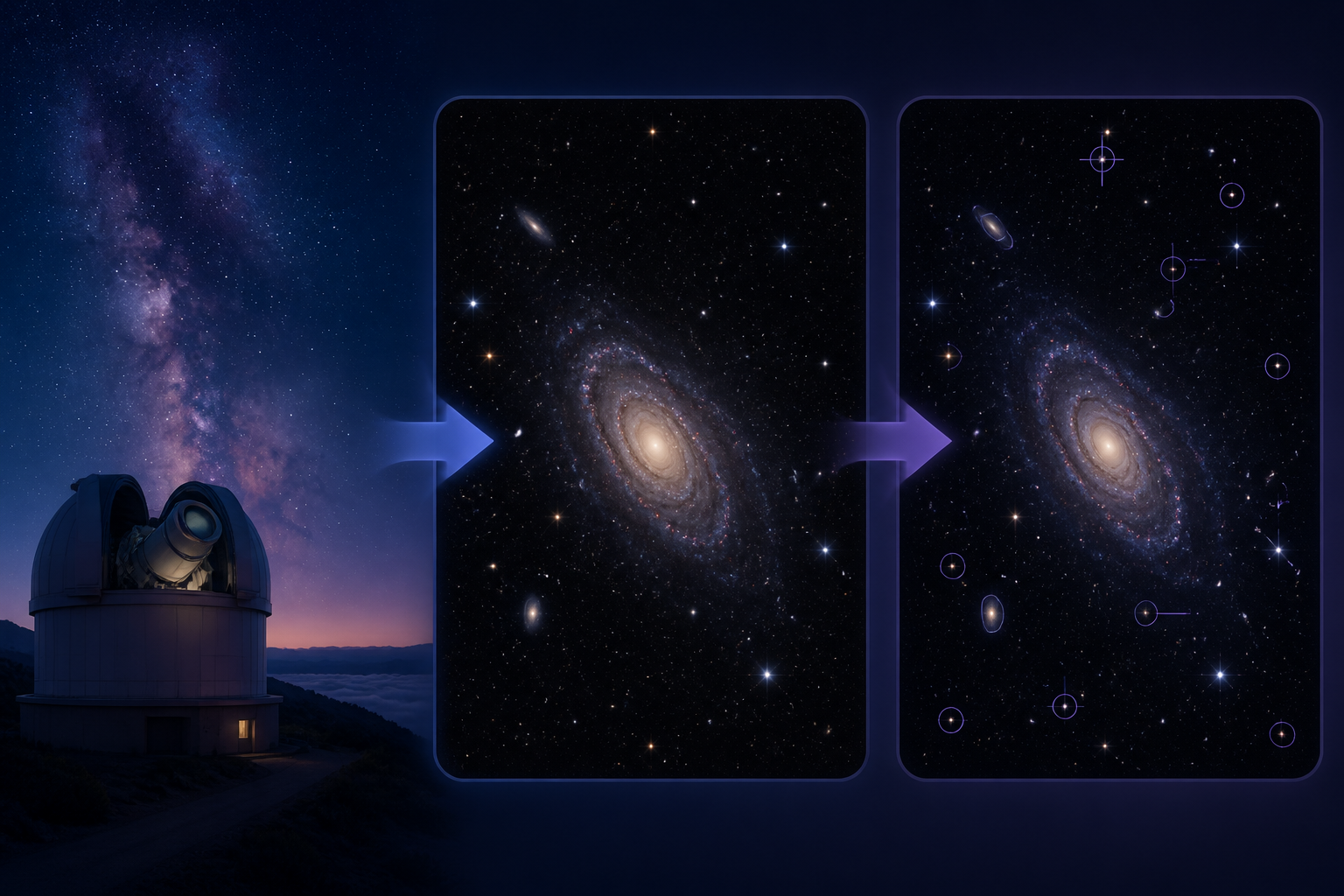 Conceptual illustration of observations becoming an image and measurement catalog