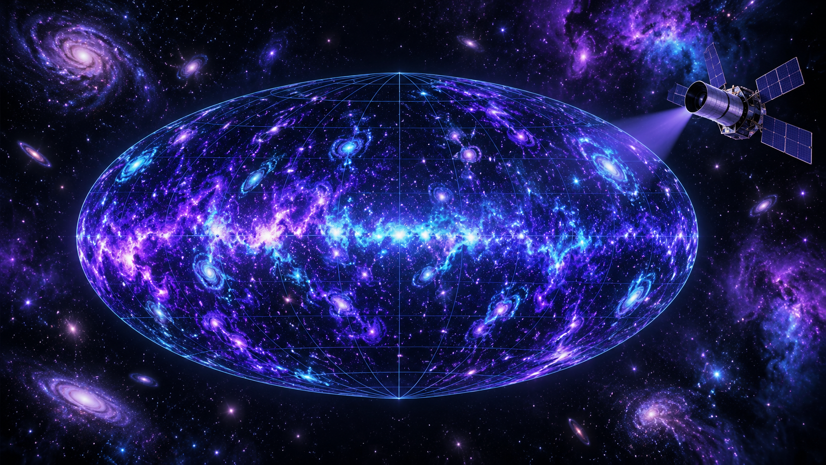 Illustrated all-sky ultraviolet map with a small telescope observing luminous galaxy fields