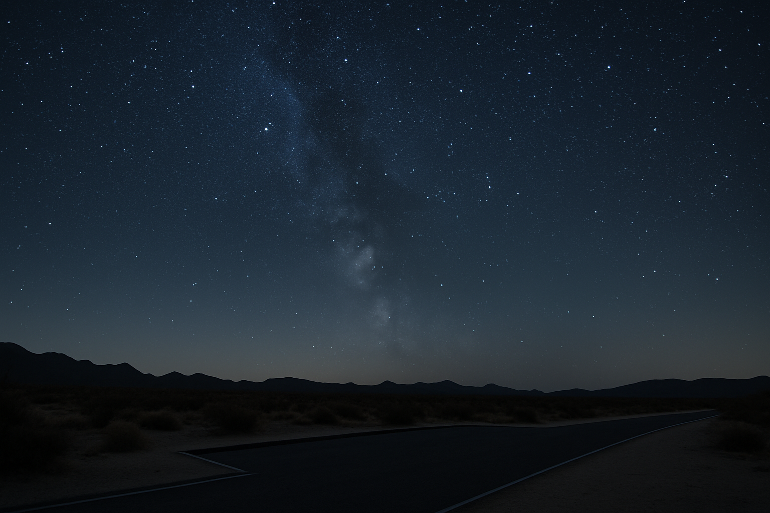 Dark rural road under a starry sky