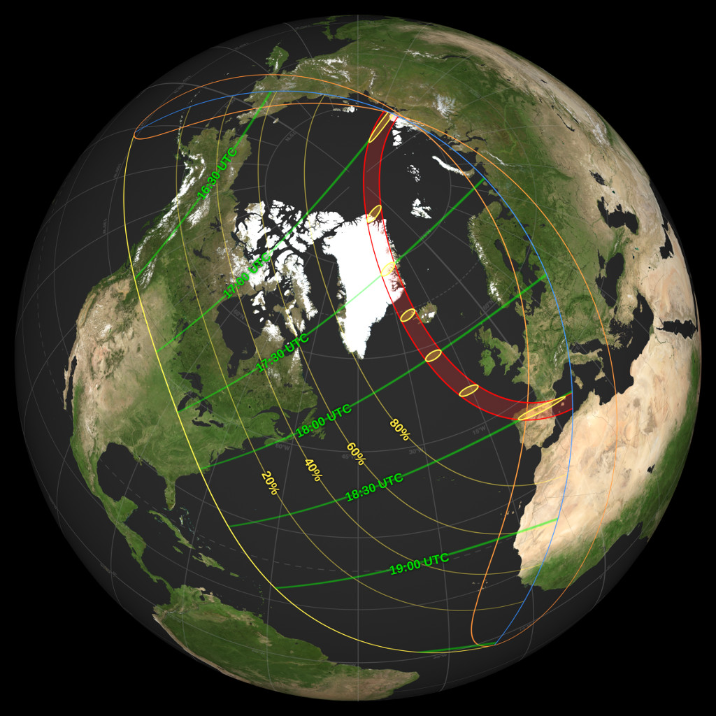 NASA map showing the August 12 2026 eclipse shadow path