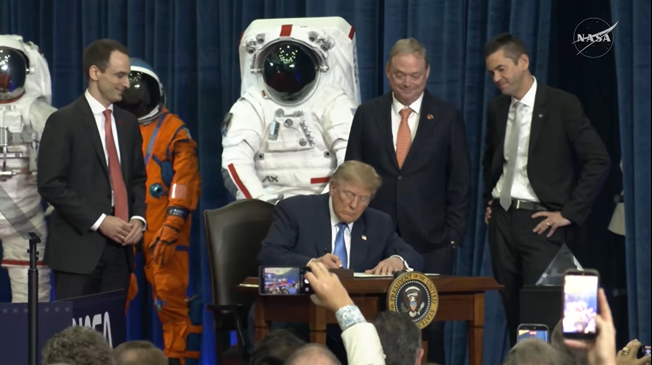 President Donald Trump signs the United States Space Academy executive order at NASA Johnson Space Center