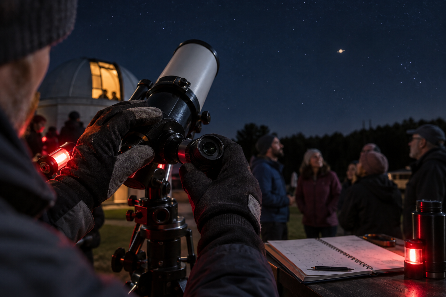 Adjusting a telescope during a community observing night