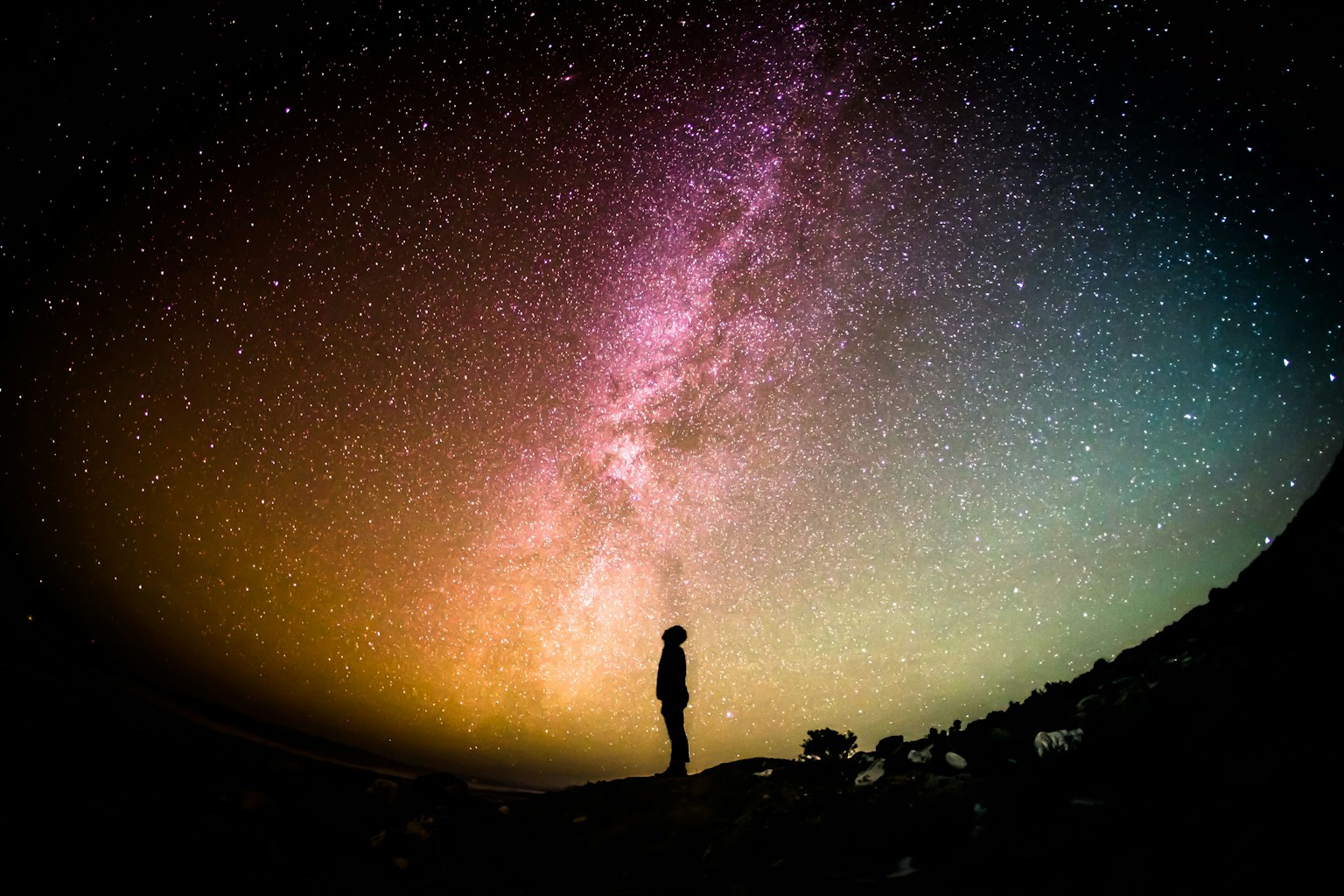 Telescope pointed toward a clear night sky